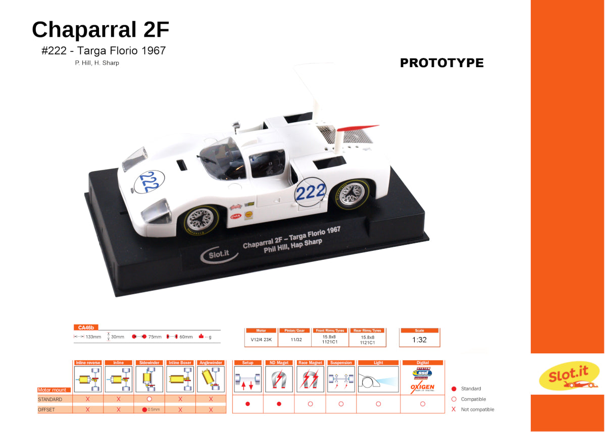 Slot.it CA46B - Chaparral 2F #222 - '67 Targa Florio - P. Hill/H. Sharp
