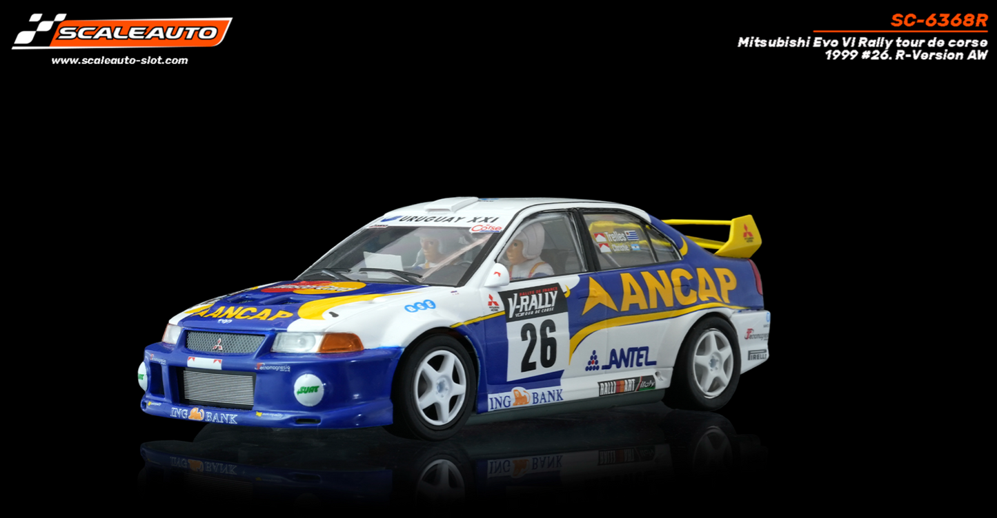 Scaleauto SC-6368R - PRE-ORDER NOW!!! - Mitsubishi Lancer EVO V - Ancap #26 - '99 Tour de Corse Winner - R4WD Series