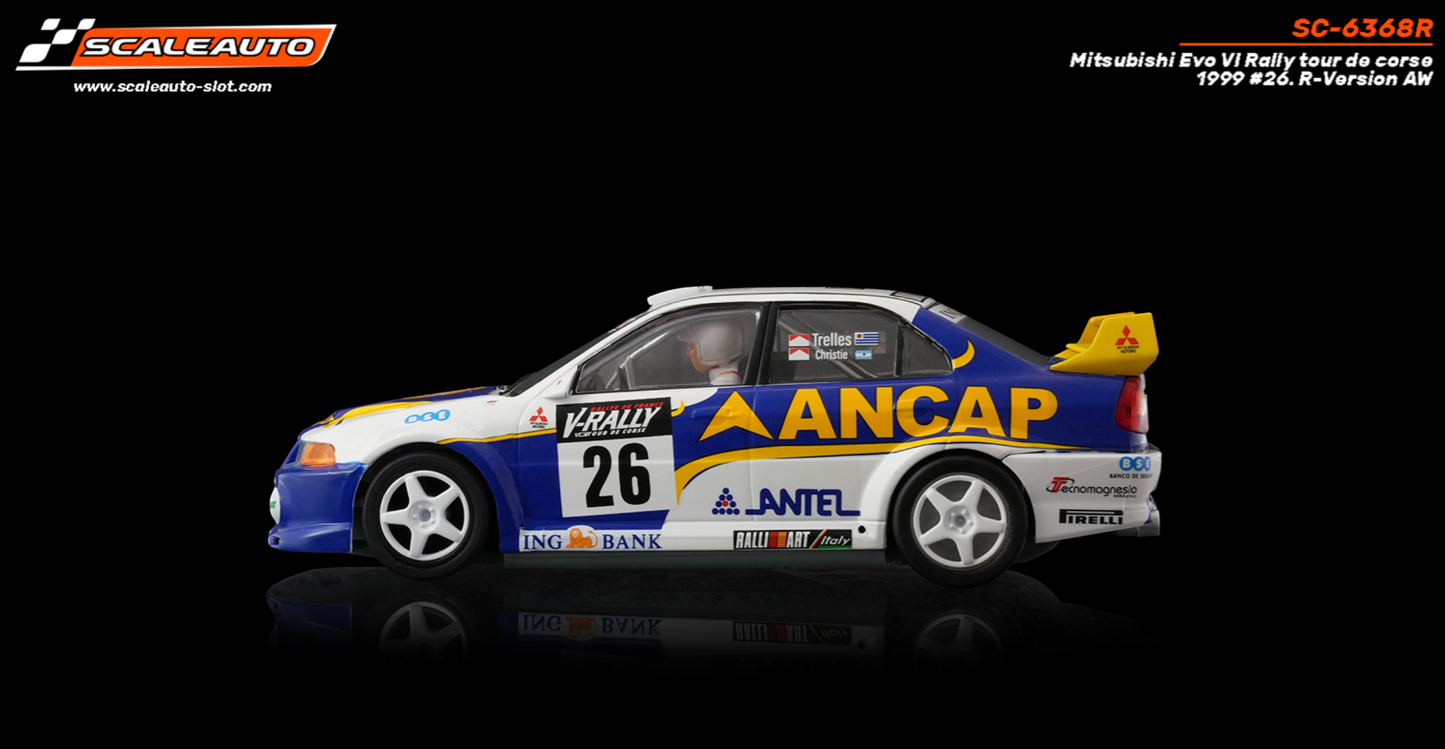 Scaleauto SC-6368R - PRE-ORDER NOW!!! - Mitsubishi Lancer EVO V - Ancap #26 - '99 Tour de Corse Winner - R4WD Series