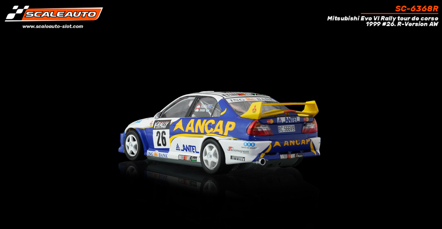 Scaleauto SC-6368R - PRE-ORDER NOW!!! - Mitsubishi Lancer EVO V - Ancap #26 - '99 Tour de Corse Winner - R4WD Series