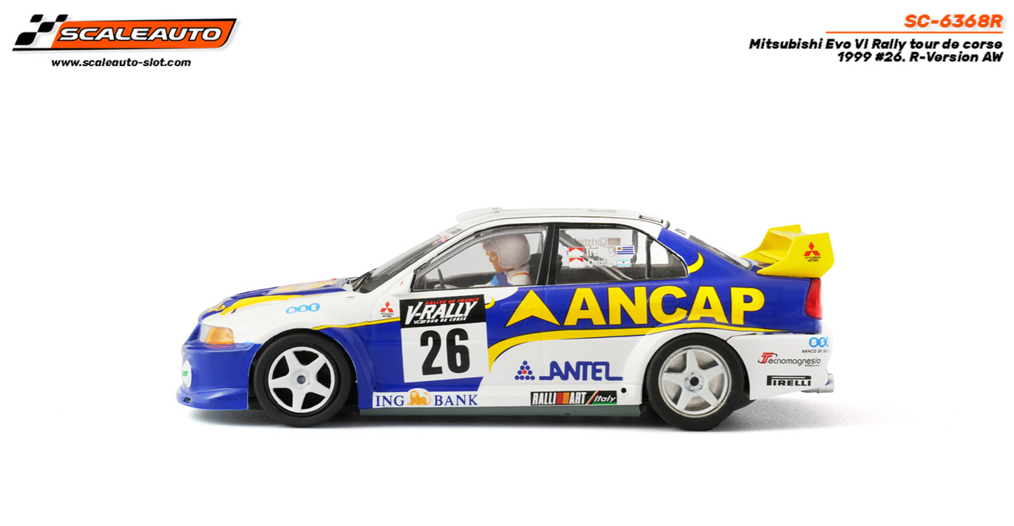 Scaleauto SC-6368R - PRE-ORDER NOW!!! - Mitsubishi Lancer EVO V - Ancap #26 - '99 Tour de Corse Winner - R4WD Series