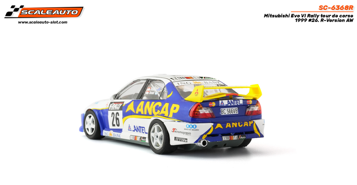Scaleauto SC-6368R - PRE-ORDER NOW!!! - Mitsubishi Lancer EVO V - Ancap #26 - '99 Tour de Corse Winner - R4WD Series
