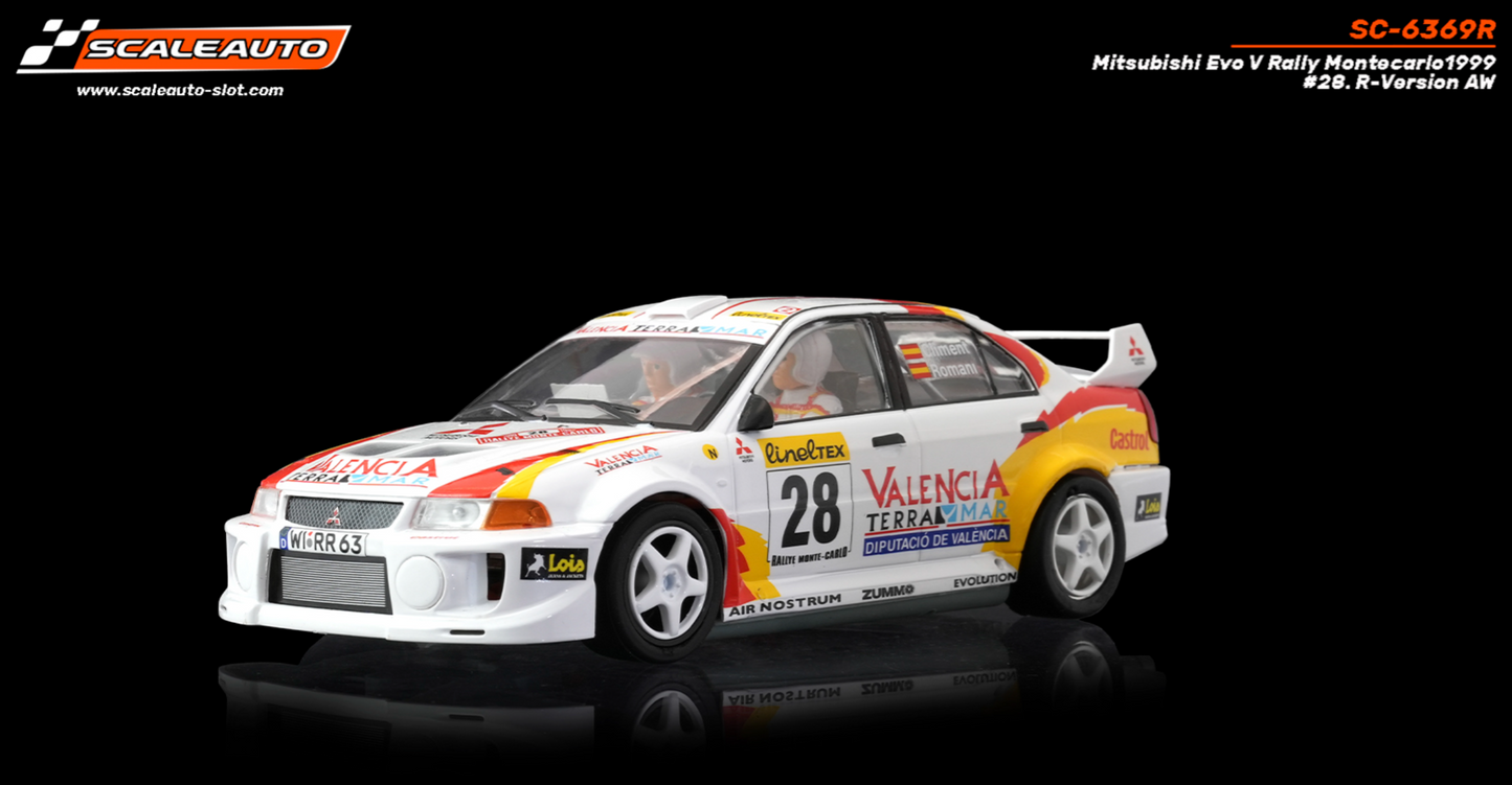 Scaleauto SC-6369R - PRE-ORDER NOW!!! - Mitsubishi Lancer EVO V - Luis Climent #28 - '99 Rally Montecarlo - R4WD Series