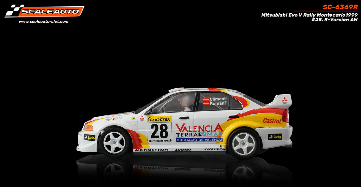 Scaleauto SC-6369R - PRE-ORDER NOW!!! - Mitsubishi Lancer EVO V - Luis Climent #28 - '99 Rally Montecarlo - R4WD Series