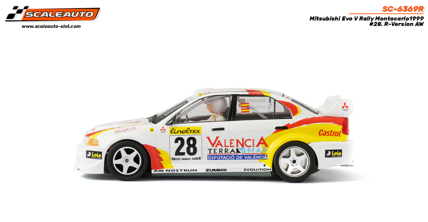 Scaleauto SC-6369R - PRE-ORDER NOW!!! - Mitsubishi Lancer EVO V - Luis Climent #28 - '99 Rally Montecarlo - R4WD Series