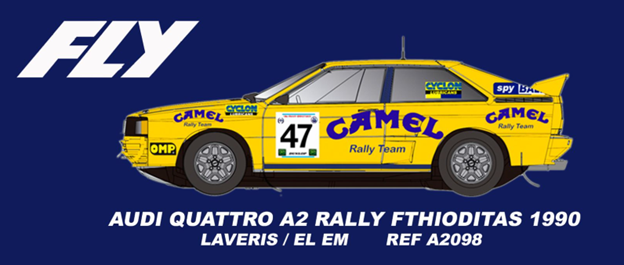 Fly A2098AR - PRE-ORDER NOW! - Audi Quattro A2 - Camel #47 - '90 Rally Fthiotidas Winner - AFTER RACE