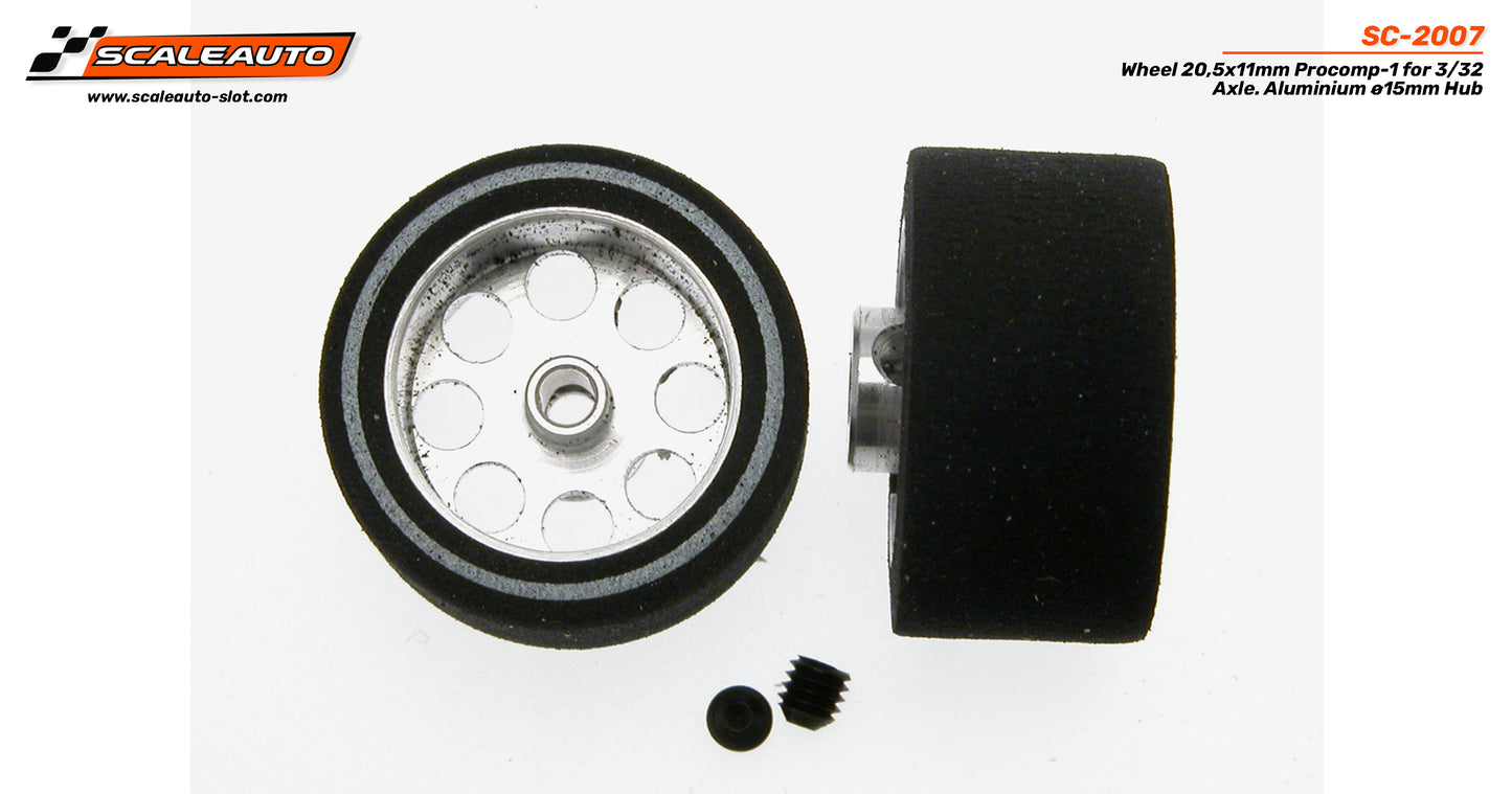 Scaleauto SC-2007 - ProComp Sponge Tires 20.5 x 11mm + Aluminum Wheels 15mm OD - for 3/32" axles