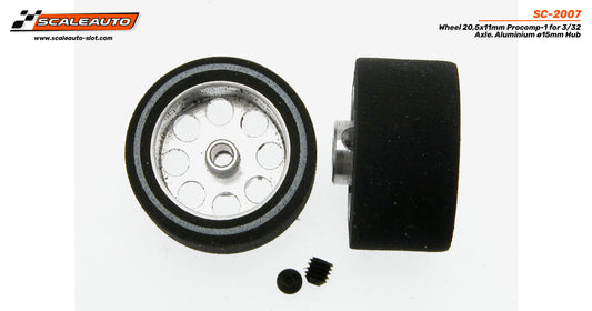 Scaleauto SC-2007 - ProComp Sponge Tires 20.5 x 11mm + Aluminum Wheels 15mm OD - for 3/32" axles