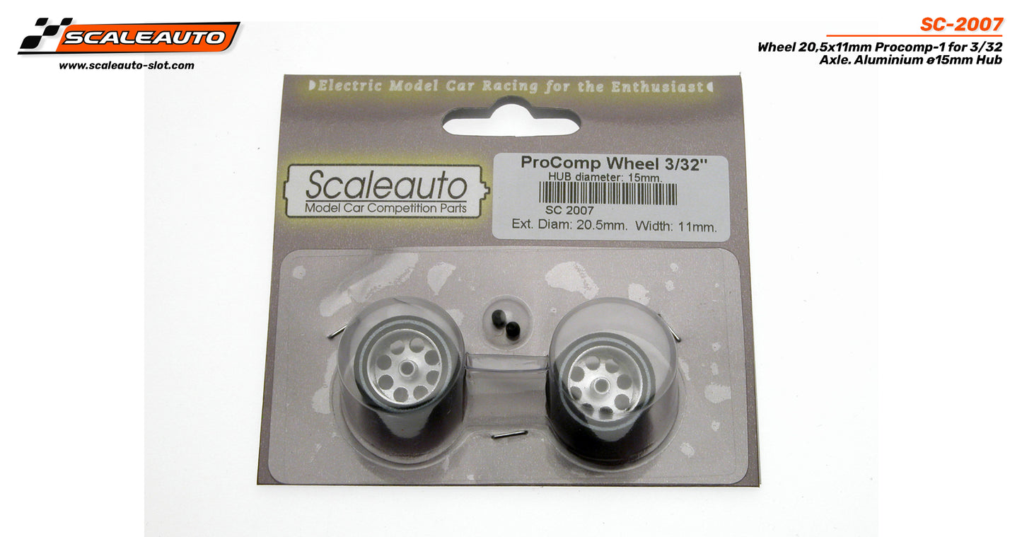 Scaleauto SC-2007 - ProComp Sponge Tires 20.5 x 11mm + Aluminum Wheels 15mm OD - for 3/32" axles