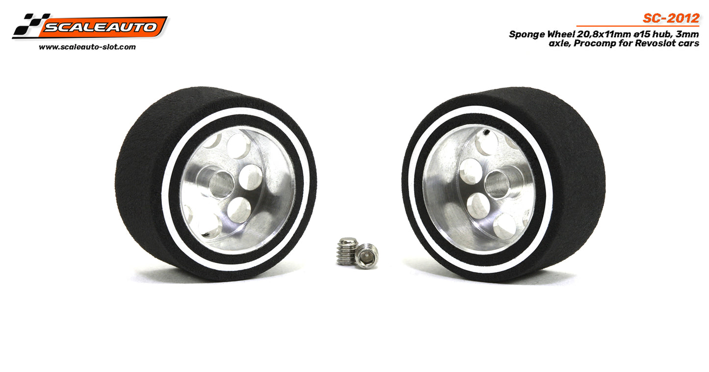 Scaleauto SC-2012 - ProComp Sponge Tires 20.8 x 11mm + Aluminum Wheels 15mm OD - for 3mm axles