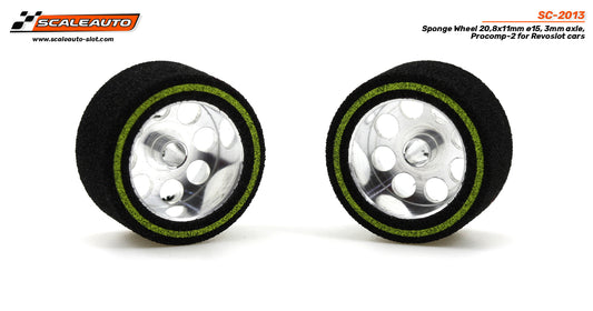 ScaleAuto SC-2013 - ProComp2 Sponge Tires 20.8 x 11mm + Aluminum Wheels 15mm OD - for 3mm axles