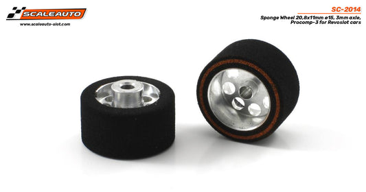 ScaleAuto SC-2014 - ProComp3 Sponge Tires 20.8 x 11mm + Aluminum Wheels 15mm OD - for 3mm axles