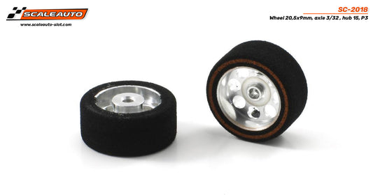 Scaleauto SC-2018 - ProComp3 Sponge Tires 20.5 x 9mm + Aluminum Wheels 15mm OD - for 3/32" axles