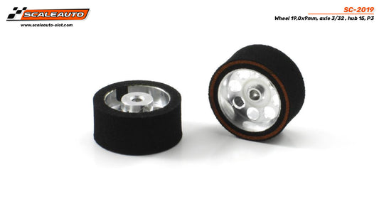 Scaleauto SC-2019 - ProComp3 Sponge Tires 19 x 9mm + Aluminum Wheels 15mm OD - for 3/32" axles