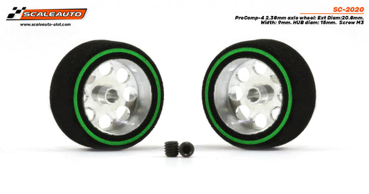 Scaleauto SC-2020 - ProComp4 Sponge Tires 20.8 x 9mm + Aluminum Wheels 15mm OD - for 3/32" axles