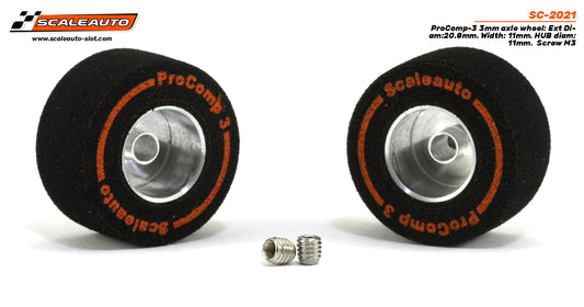 Scaleauto SC-2021 - ProComp3 Sponge Tires 20.8 x 11mm + Aluminum Wheels 11mm OD - for 3mm axles