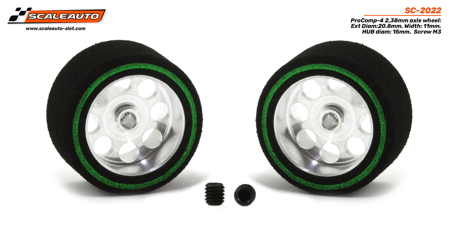 ScaleAuto SC-2022 - ProComp4 Sponge Tires 20.8 x 11mm + Aluminum Wheels 15mm OD - for 3/32" axles