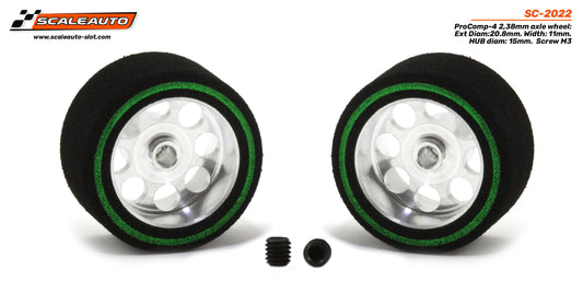 ScaleAuto SC-2022 - ProComp4 Sponge Tires 20.8 x 11mm + Aluminum Wheels 15mm OD - for 3/32" axles