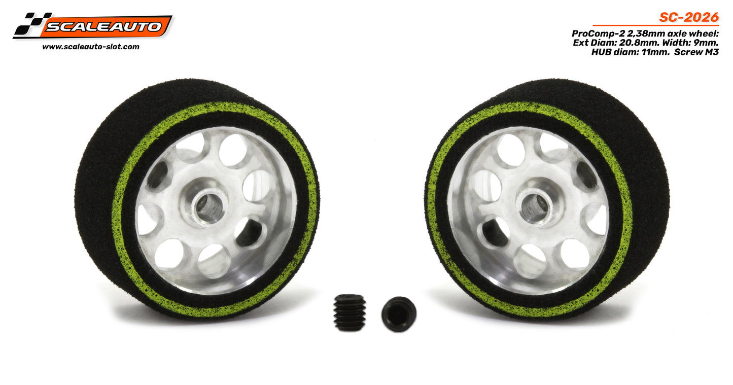 Scaleauto SC-2026 - ProComp2 Sponge Tires 20.8 x 9mm + Aluminum Wheels 11mm OD - for 3/32" axles