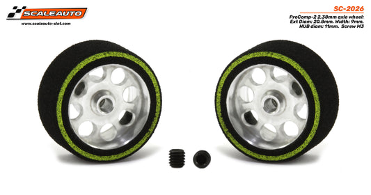 Scaleauto SC-2026 - ProComp2 Sponge Tires 20.8 x 9mm + Aluminum Wheels 11mm OD - for 3/32" axles