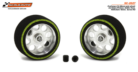 Scaleauto SC-2027 - ProComp2 Sponge Tires 19.5 x 9mm + Aluminum Wheels 15mm OD - for 3/32" axles