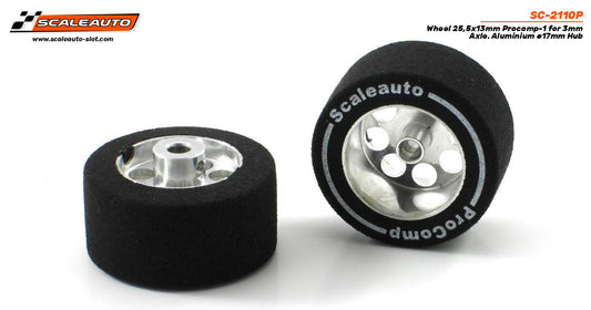 Scaleauto SC-2110P - ProComp Sponge Tires 25.5 x 13mm + Aluminum Wheels 17mm OD - for 3mm axles