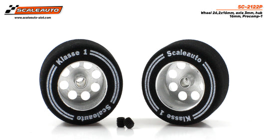 Scaleauto SC-2122P - ProComp Sponge Tires 26.2 x 16mm + Aluminum Wheels 16mm OD - for 3mm axles
