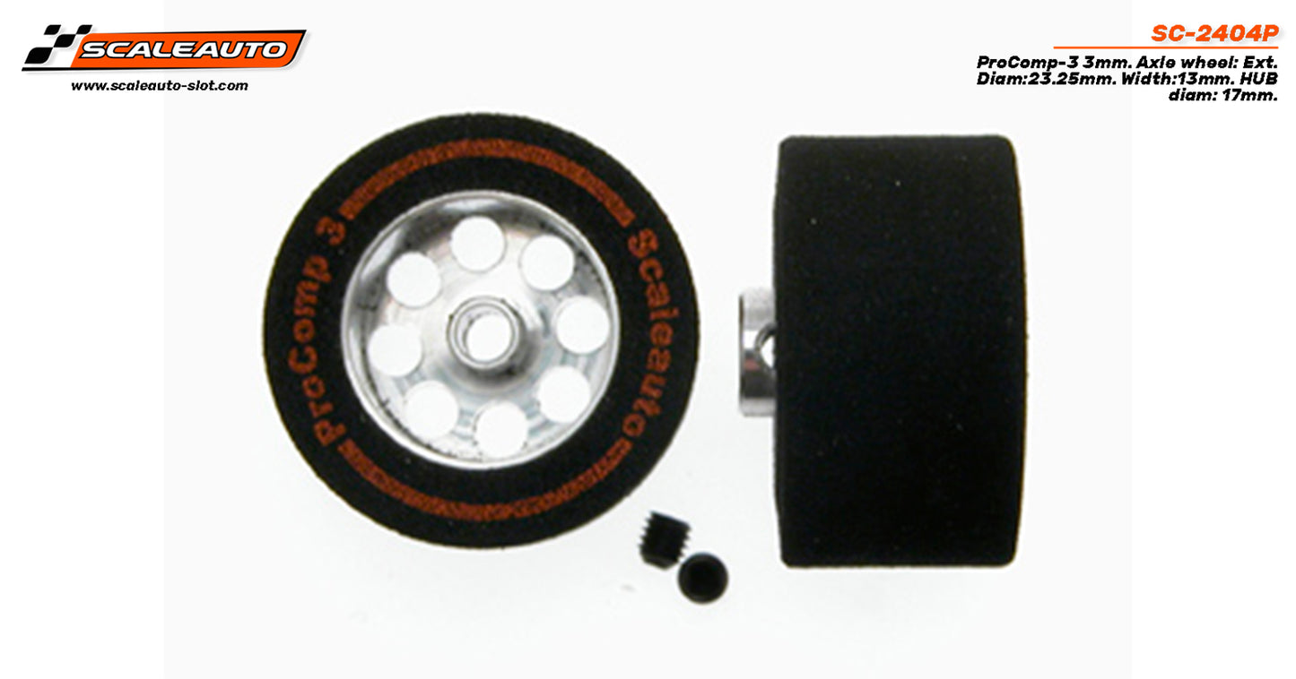 ScaleAuto SC-2404P - ProComp3 Sponge Tires 23.25 x 13mm + Aluminum Wheels 15mm OD - for 3mm axles