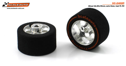 ScaleAuto SC-2405P - ProComp3 Sponge Tires 24.5 x 13mm + Aluminum Wheels 17mm OD - for 3mm axles