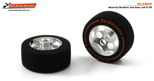 Scaleauto SC-2407P - ProComp3 Sponge Tires 26.75 x 13mm + Aluminum Wheels 17mm OD - for 3mm axles