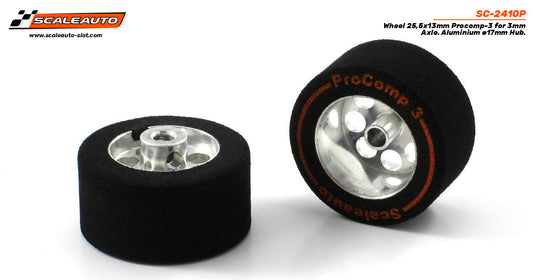 Scaleauto SC-2410P - ProComp3 Sponge Tires 25.5 x 13mm + Aluminum Wheels 17mm OD - for 3mm axles