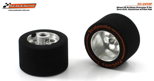 Scaleauto SC-2414P - ProComp3 Sponge Tires 25.5 x 16mm + Aluminum Wheels 17mm OD - for 3mm axles