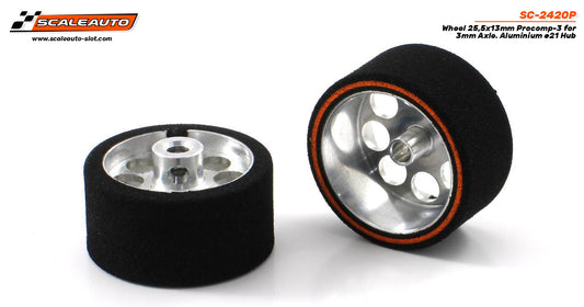 Scaleauto SC-2420P - ProComp3 Sponge Tires 25,5 x 13mm + Aluminum Wheels 21mm OD - for 3mm axles