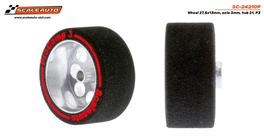 Scaleauto SC-2421P - ProComp3 Sponge Tires 27.5 x 13mm + Aluminum Wheels 21mm OD - for 3mm axles