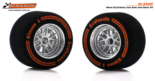 Scaleauto SC-2422P - ProComp3 Sponge Tires 26.2 x 16mm + Aluminum Wheels 16mm OD - for 3mm axles