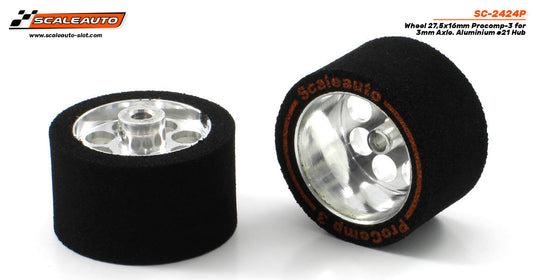 Scaleauto SC-2424P - ProComp3 Sponge Tires 27.5 x 16mm + Aluminum Wheels 21mm OD - for 3mm axles