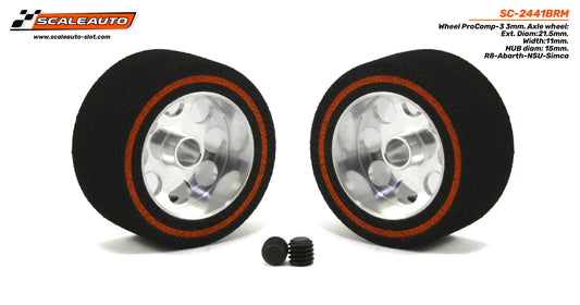 ScaleAuto SC-2441BRM - ProComp3 Sponge Tires 21.5 x 11mm + Aluminum Wheels 15mm OD - for 3mm axles