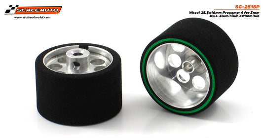 ScaleAuto SC-2515P - ProComp4 Sponge Tires 25.5 x 16mm + Aluminum Wheels 21mm OD - for 3mm axles