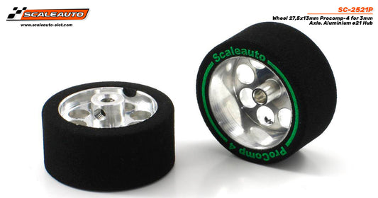 ScaleAuto SC-2521P - ProComp4 Sponge Tires 27.5 x 13mm + Aluminum Wheels 21mm OD - for 3mm axles