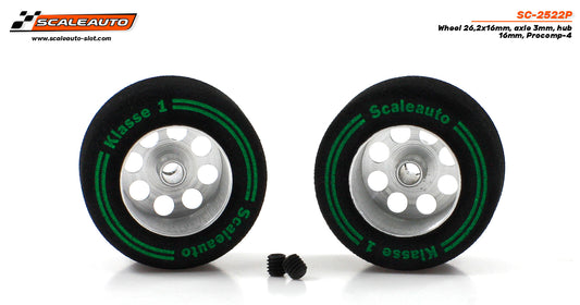 Scaleauto SC-2522P - ProComp4 Sponge Tires 26.2 x 16mm + Aluminum Wheels 16mm OD - for 3mm axles