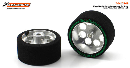 Scaleauto SC-2534P - ProComp4 Sponge Tires 24.5 x 13mm + Aluminum Wheels 19mm OD - for 3mm axles