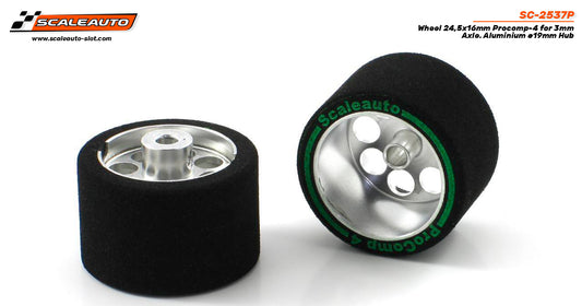 Scaleauto SC-2537P - ProComp4 Sponge Tires 24.5 x 16mm + Aluminum Wheels 19mm OD - for 3mm axles