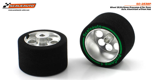Scaleauto SC-2538P - ProComp4 Sponge Tires 25.5 x 16mm + Aluminum Wheels 19mm OD - for 3mm axles