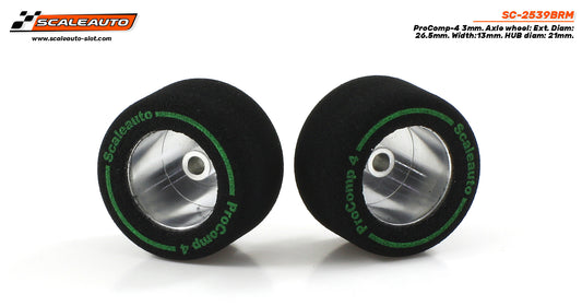 Scaleauto SC-2539BRM - ProComp4 Sponge Tires 26.75 x 14mm + Aluminum Wheels 17mm OD - for 3mm axles