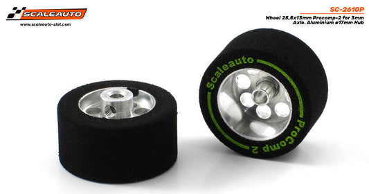 Scaleauto SC-2610P - ProComp2 Sponge Tires 25.5 x 13mm + Aluminum Wheels 17mm OD - for 3mm axles