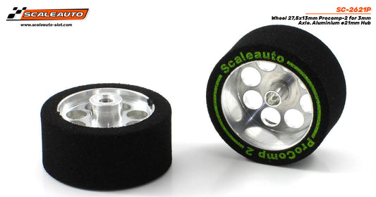 ScaleAuto SC-2621P - ProComp2 Sponge Tires 27.5 x 13mm + Aluminum Wheels 21mm OD - for 3mm axles