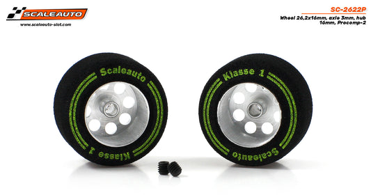 ScaleAuto SC-2622P - ProComp2 Sponge Tires 26.2 x 16mm + Aluminum Wheels 16mm OD - for 3mm axles