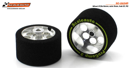 ScaleAuto SC-2624P - ProComp2 Sponge Tires 27.5 x 16mm + Aluminum Wheels 21mm OD - for 3mm axles