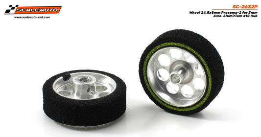 ScaleAuto SC-2632P - ProComp2 Sponge Tires 24.5 x 8mm + Aluminum Wheels 18mm OD - for 3mm axles