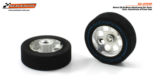 ScaleAuto SC-2701P - HardComp Sponge Tires 25.5 x 8mm + Aluminum Wheels 17mm OD - for 3mm axles